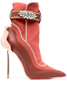 Crystal Embellishment Contrasting Side Touch-strap Fastening  Colorblock Boots