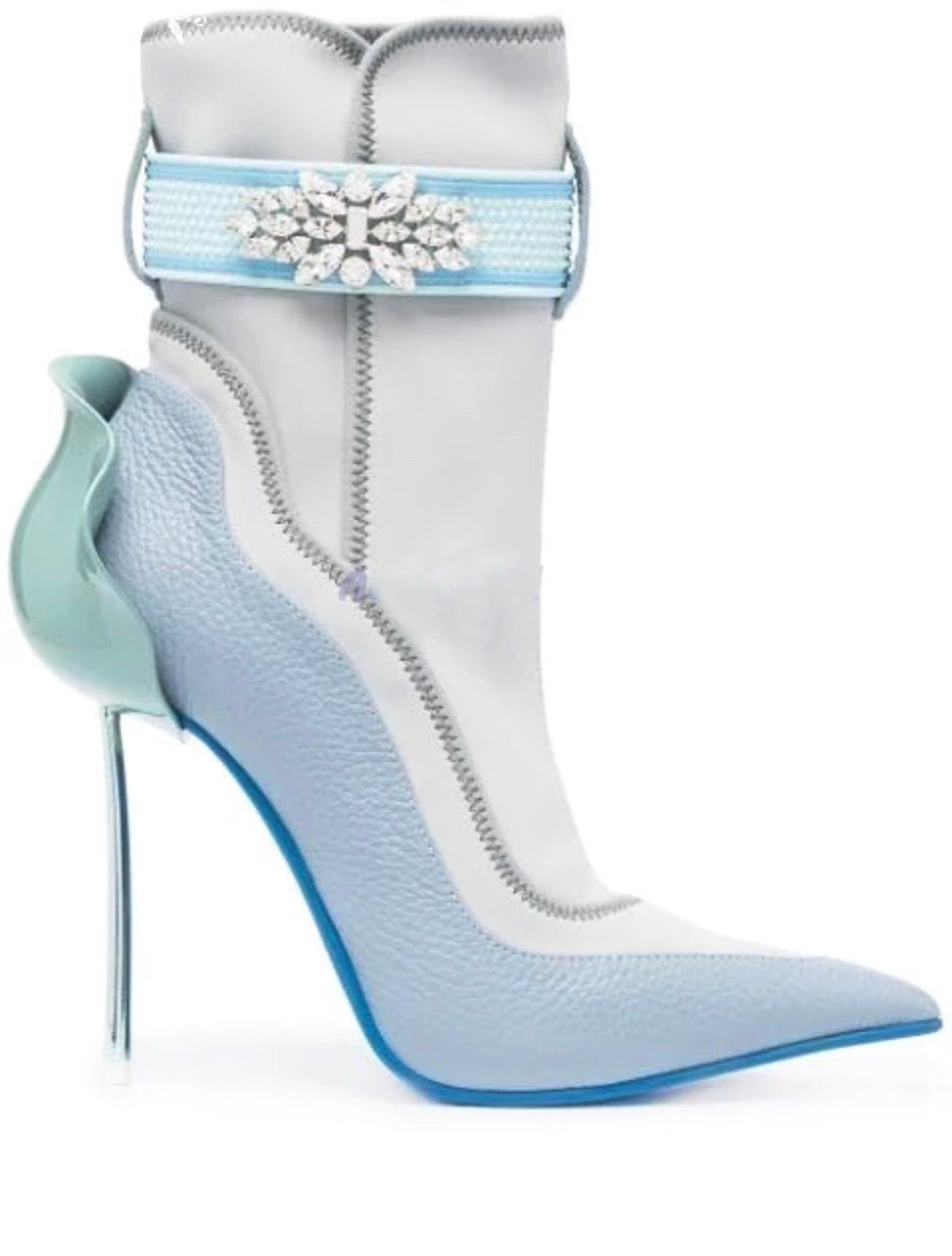 Crystal Embellishment Contrasting Side Touch-strap Fastening  Colorblock Boots