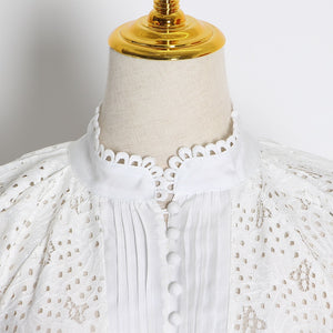 2pcs Hollow Out Lace Shirt & Skirt