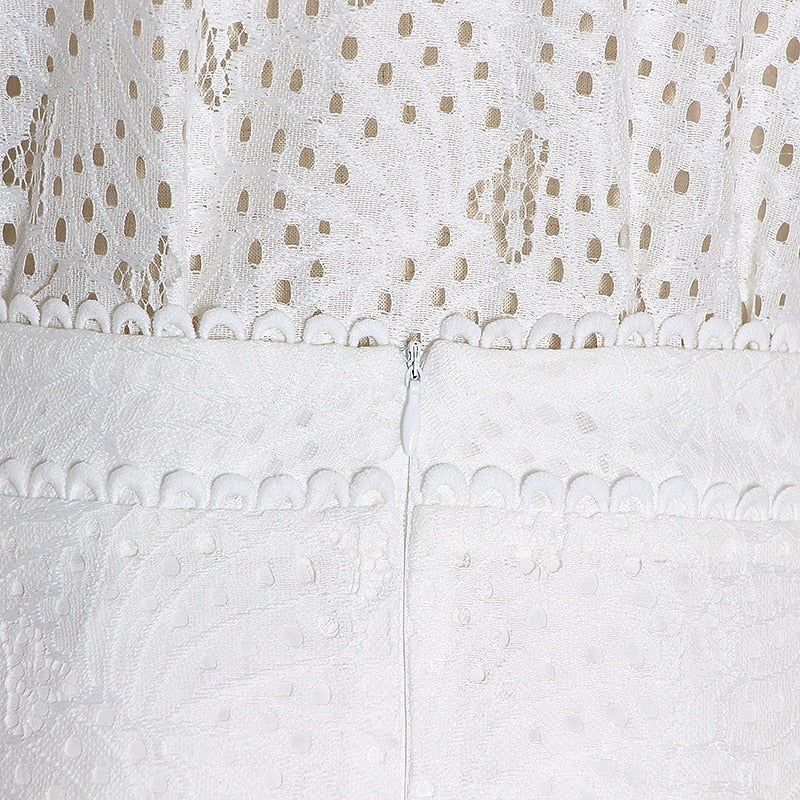 2pcs Hollow Out Lace Shirt & Skirt