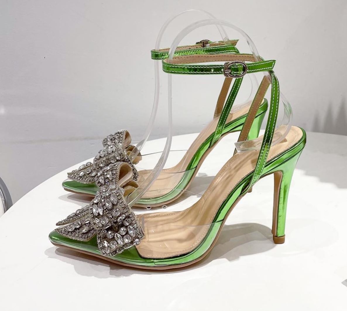 Green Transparent PVC Butterfly-knot Rhinestone Slingbacks Shoes