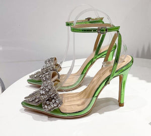 Green Transparent PVC Butterfly-knot Rhinestone Slingbacks Shoes