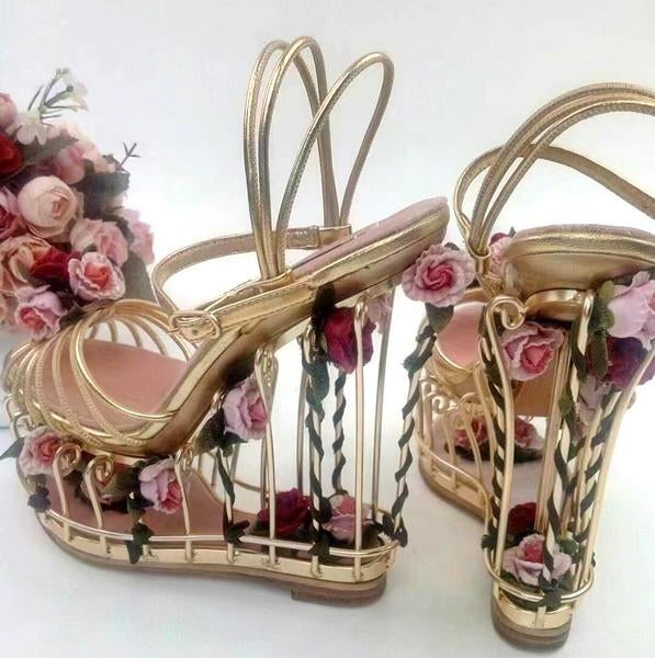 3D Rose Flower Birdcage Heels