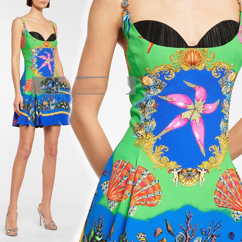 Luxury Designer Runway 1:1 High End Blue Green Starfish Dress