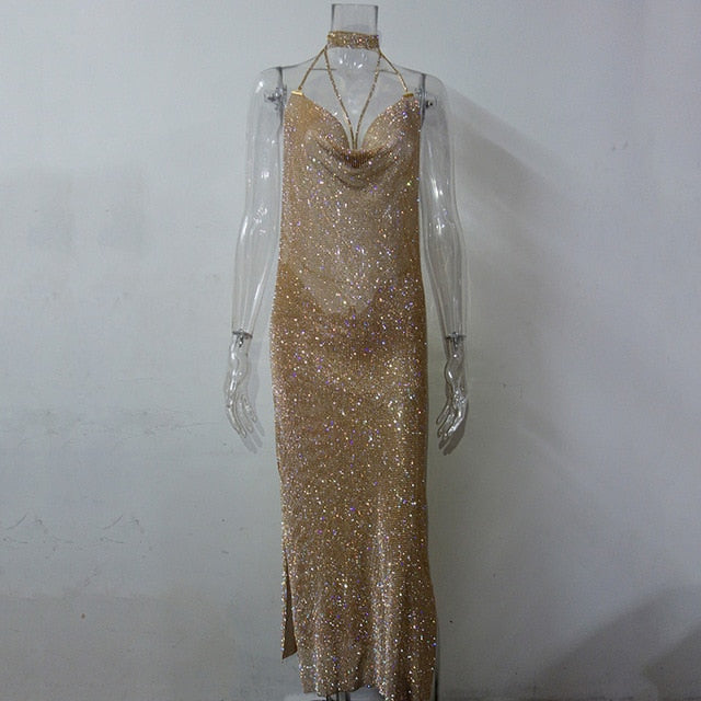 Shine Chrystal Metal Long Dress