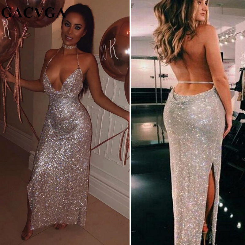 Shine Chrystal Metal Long Dress