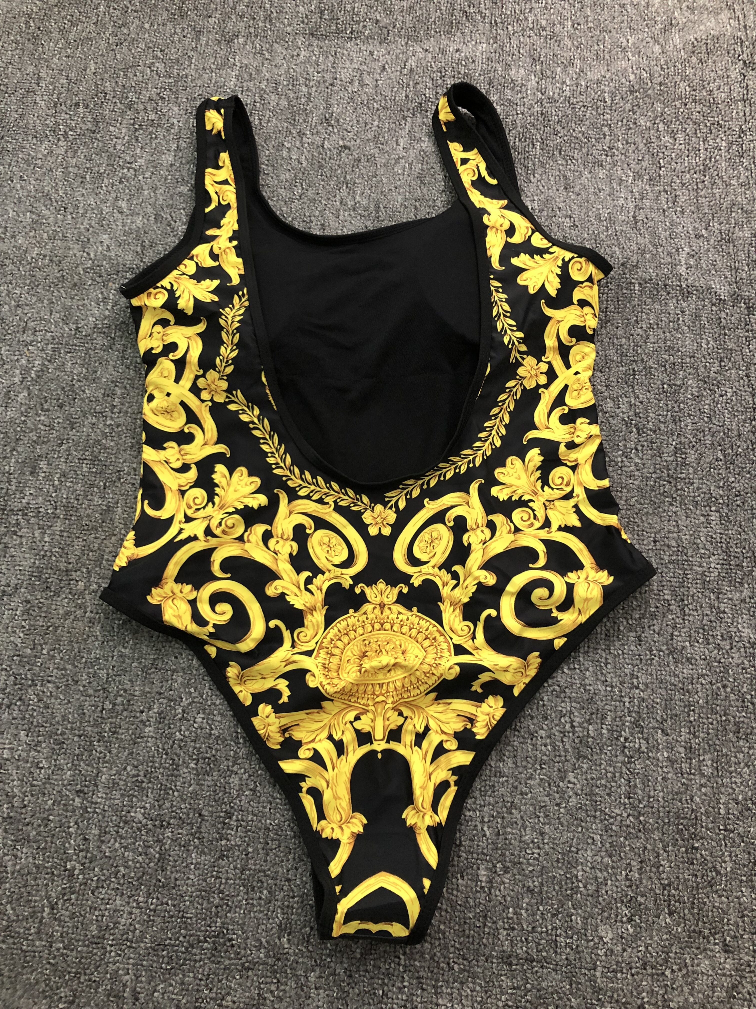 Gold Floral Print Swimsuit