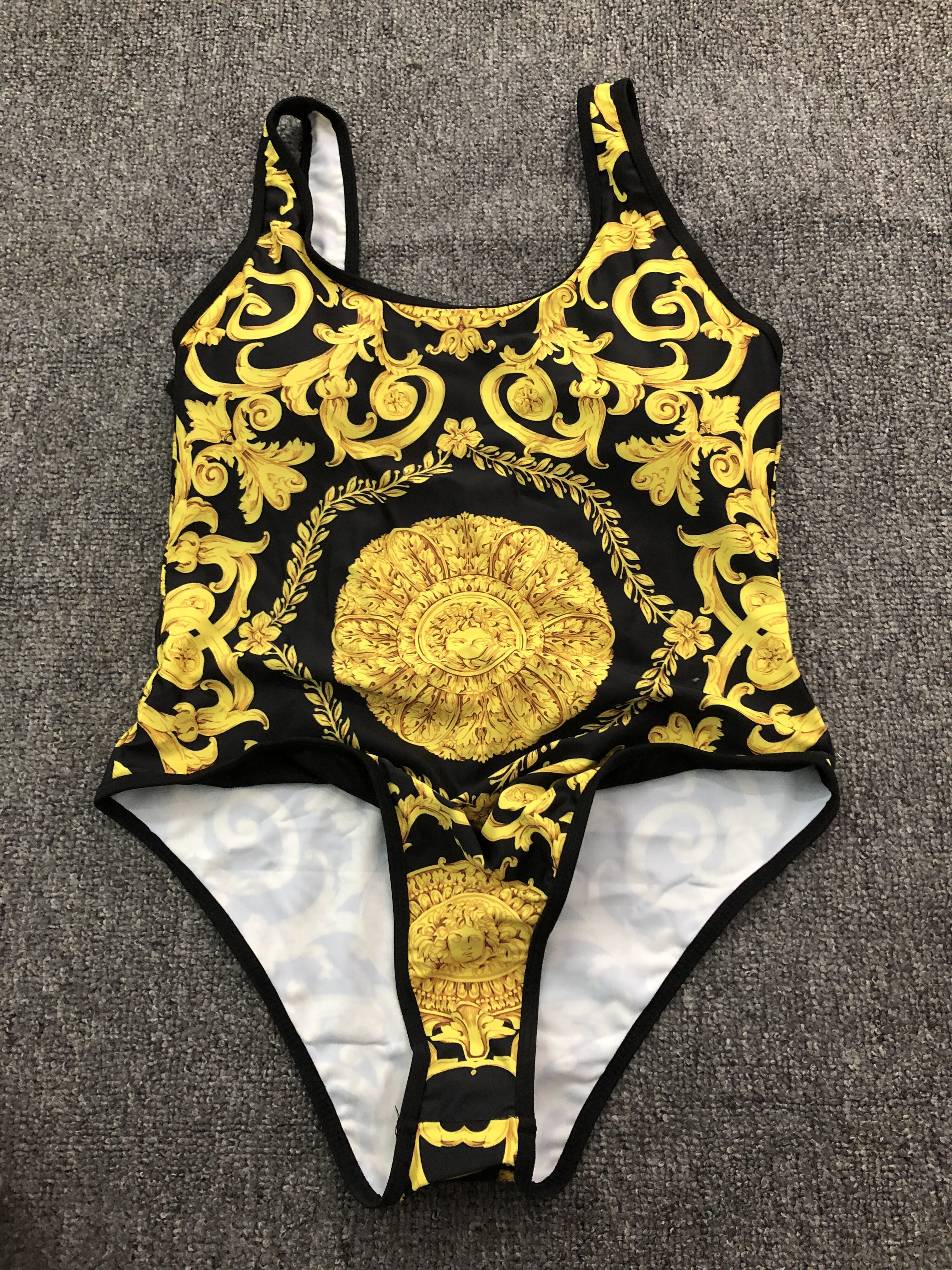 Gold Floral Print Swimsuit