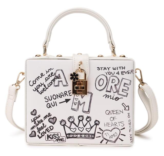 Black & White Graffiti Cartoon PU Leather Messenger Bag