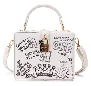 Black & White Graffiti Cartoon PU Leather Messenger Bag