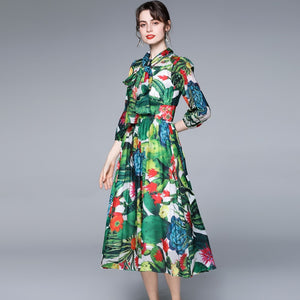 Bow Collar Floral Print Dress