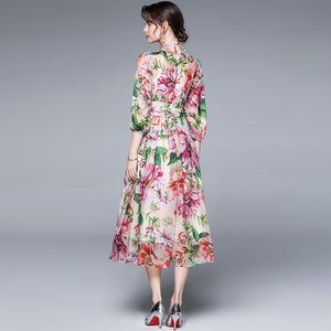Bow Collar Floral Print Dress