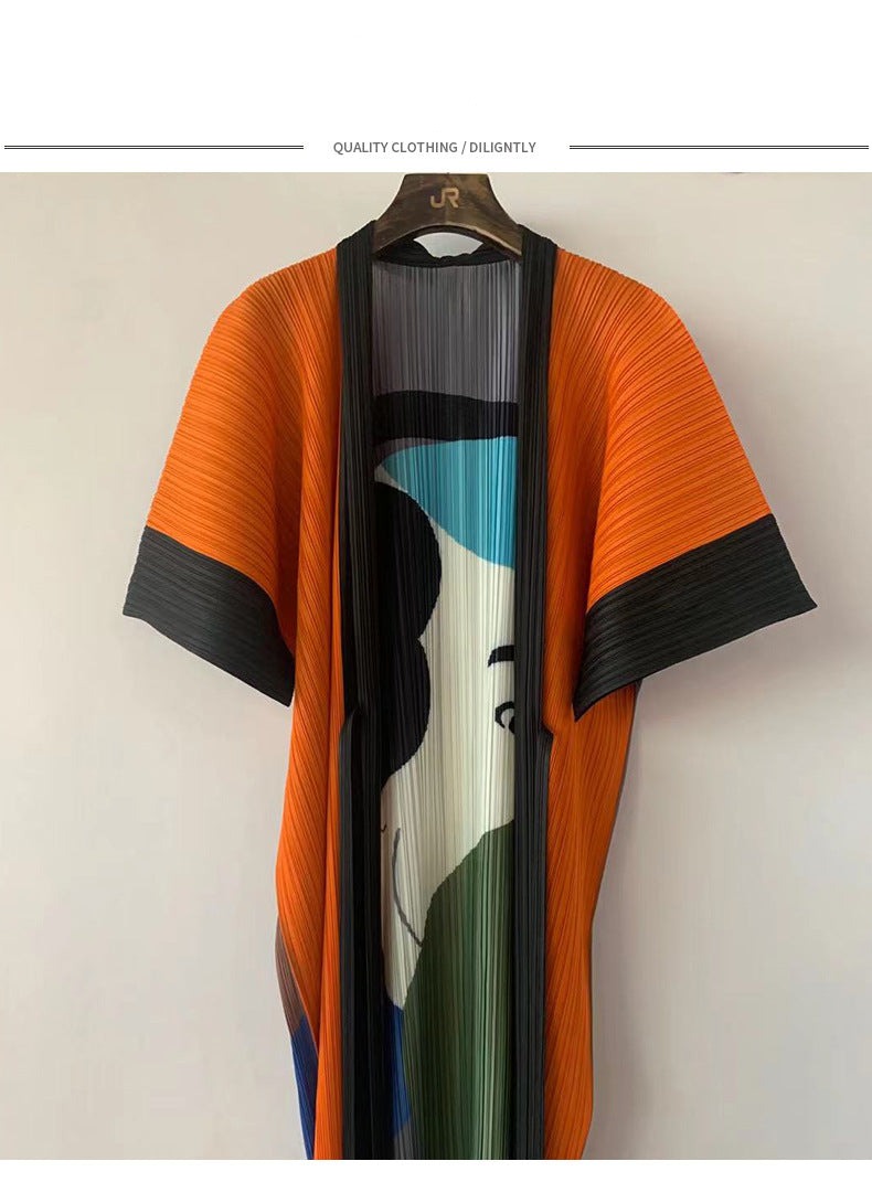 Miyak Fold Plus Size Japanese Cartoon Print Cardigan