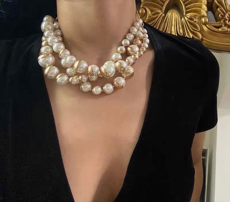 Trendy Vintage Chain  Choker Pearl Necklaces
