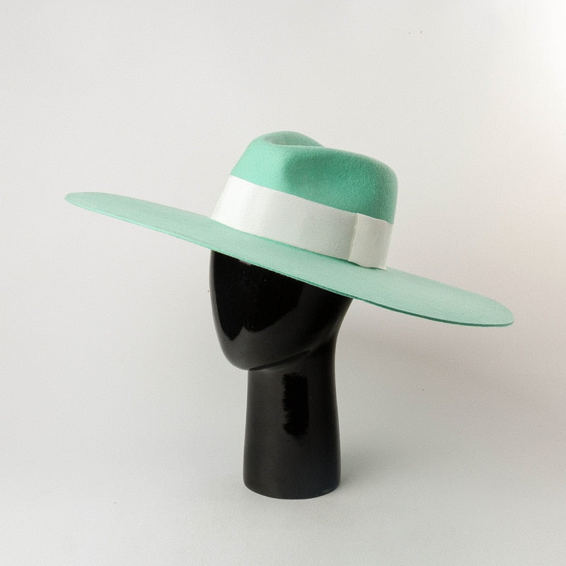 Green Woolen Jazz Top Hat Catwalk Style Felt Hat