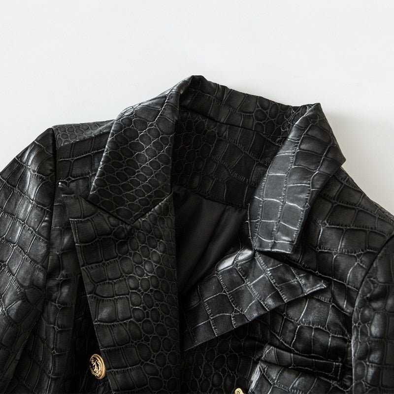 Designing Crocodile Pattern PU Leather Black Blazer Luxurious Jackets