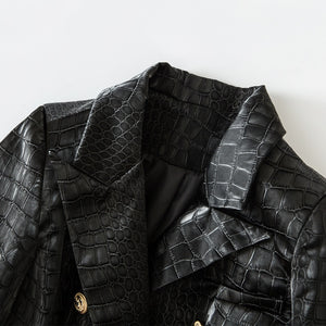 Designing Crocodile Pattern PU Leather Black Blazer Luxurious Jackets