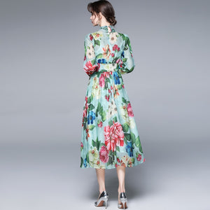 Bow Collar Floral Print Dress
