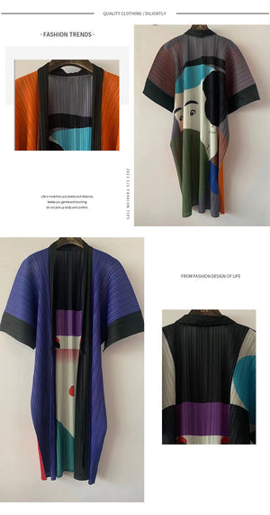 Miyak Fold Plus Size Japanese Cartoon Print Cardigan