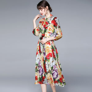 Bow Collar Floral Print Dress