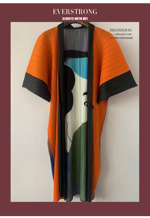 Miyak Fold Plus Size Japanese Cartoon Print Cardigan