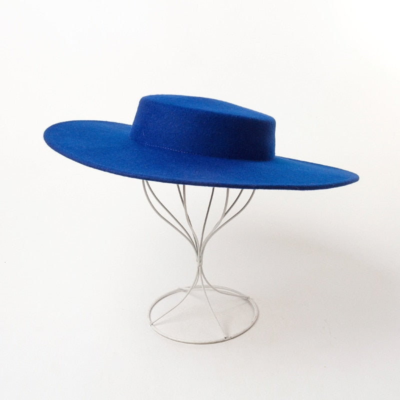 Flat Top Big Brim Woolen Catwalk Hat