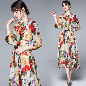Bow Collar Floral Print Dress