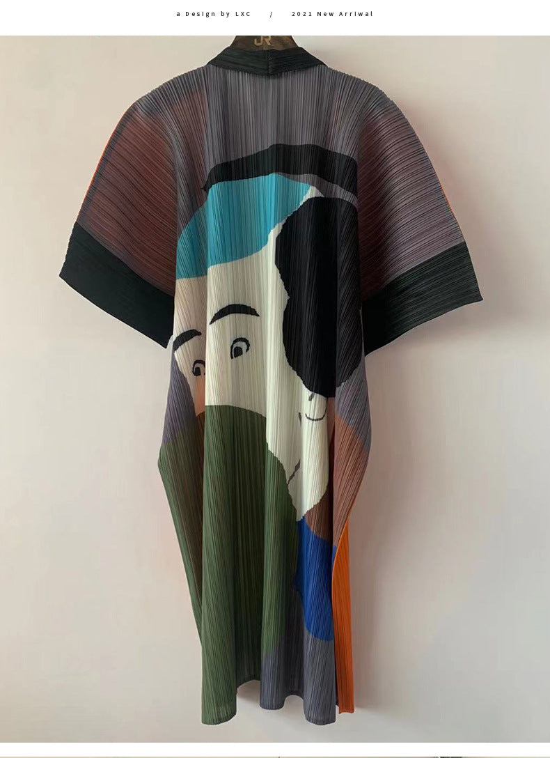Miyak Fold Plus Size Japanese Cartoon Print Cardigan