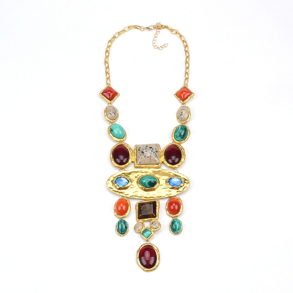 Vintage Statement Baroque Crystal Geometric Gemstone Necklace