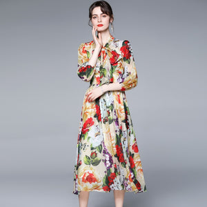 Bow Collar Floral Print Dress