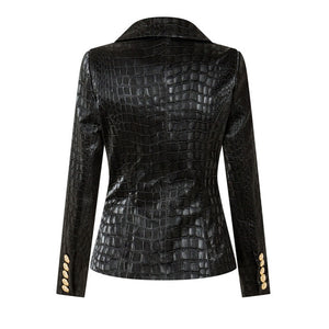 Designing Crocodile Pattern PU Leather Black Blazer Luxurious Jackets