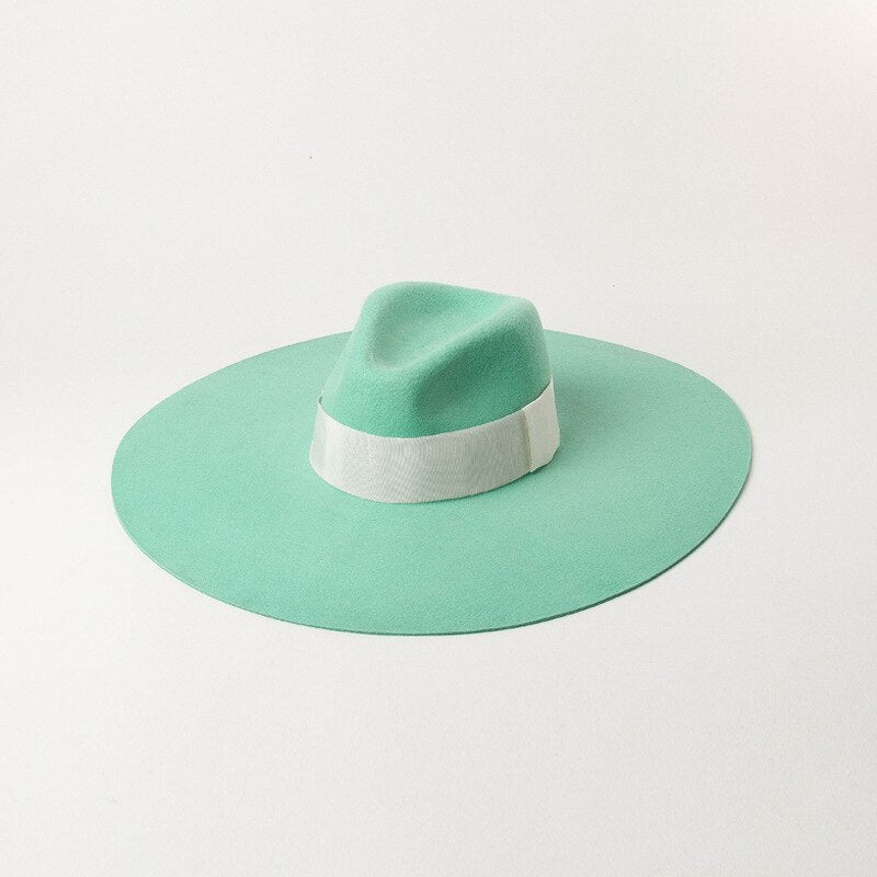 Green Woolen Jazz Top Hat Catwalk Style Felt Hat