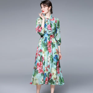 Bow Collar Floral Print Dress