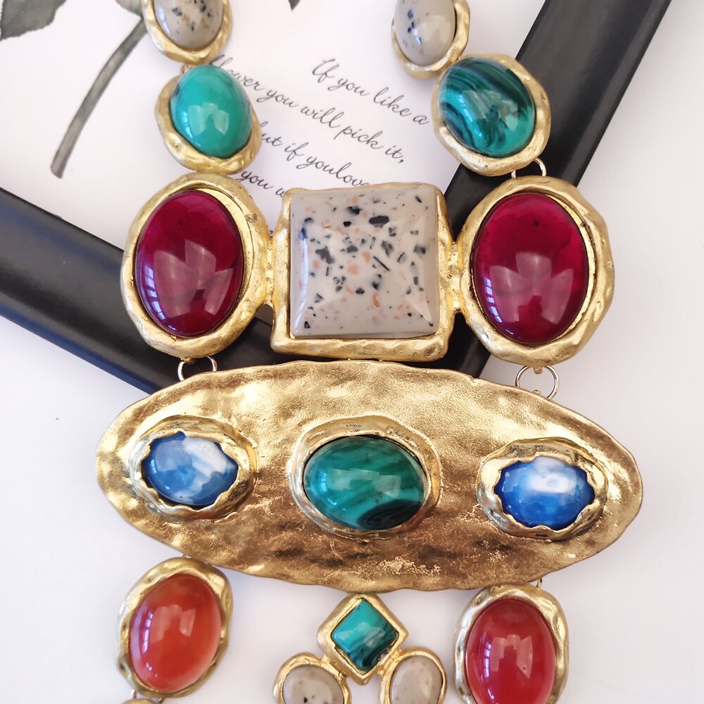 Vintage Statement Baroque Crystal Geometric Gemstone Necklace