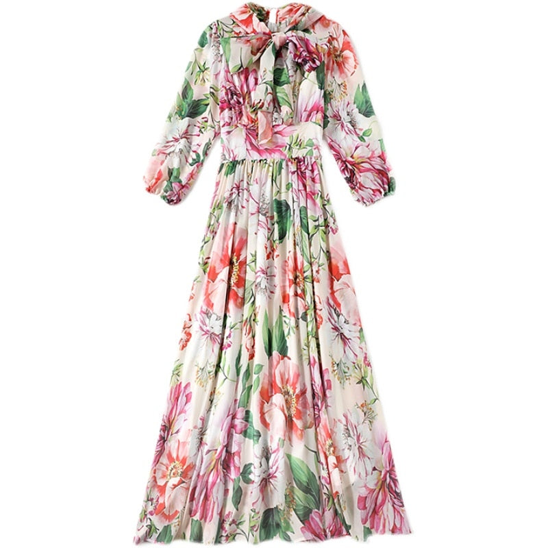 Bow Collar Floral Print Dress