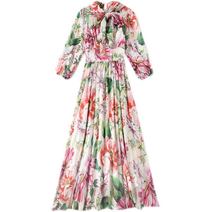 Bow Collar Floral Print Dress