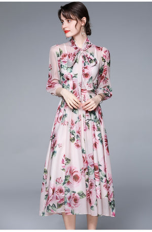Bow Collar Floral Print Dress