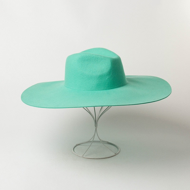 Green Woolen Jazz Top Hat Catwalk Style Felt Hat