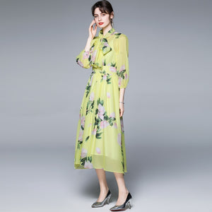 Bow Collar Floral Print Dress