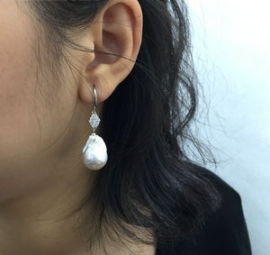 Baroque Zircon Dangle Fire Ball Tissue Nucleated Freshwater Earring