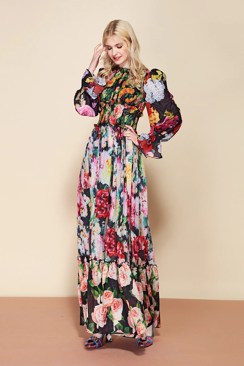 Runway Floral Print Elegant Dress