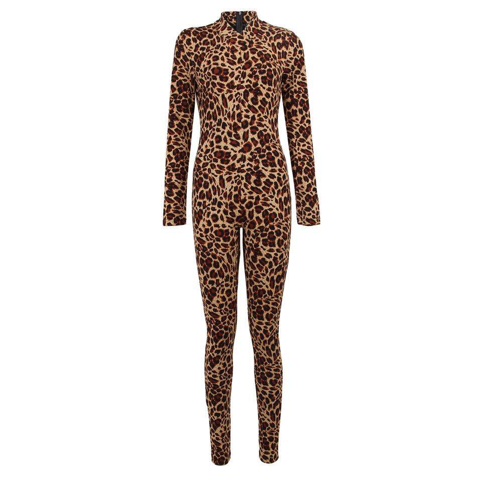 Sexy Leopard Animal Print High V Neck Rompers Bodycon Jumpsuits