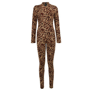 Sexy Leopard Animal Print High V Neck Rompers Bodycon Jumpsuits