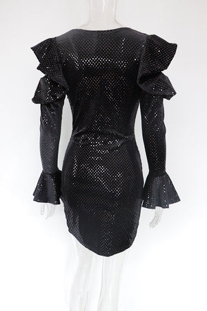 Sexy Black Sequins Ruffles Sleeve Cut Out Dress
