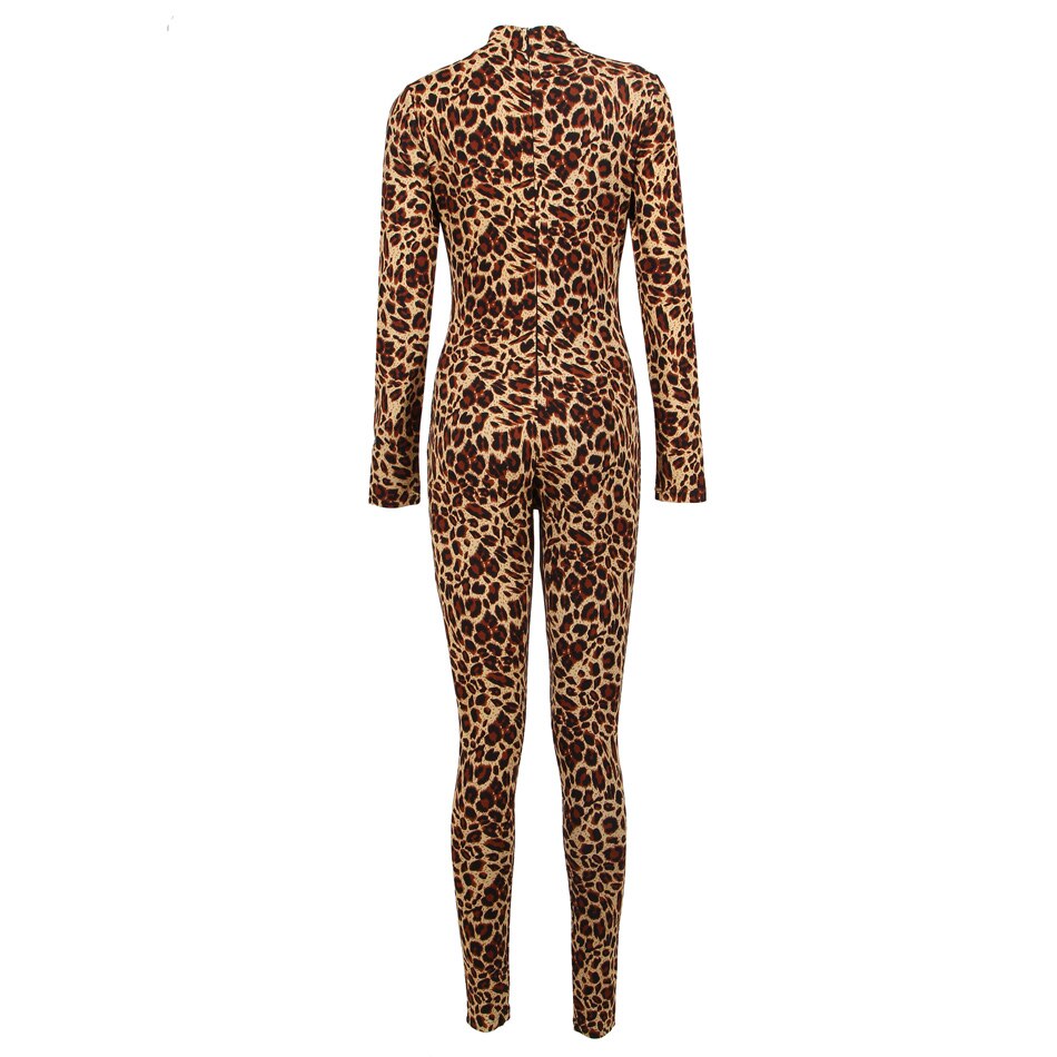 Sexy Leopard Animal Print High V Neck Rompers Bodycon Jumpsuits