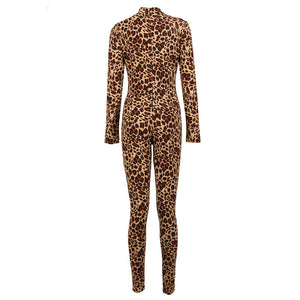Sexy Leopard Animal Print High V Neck Rompers Bodycon Jumpsuits