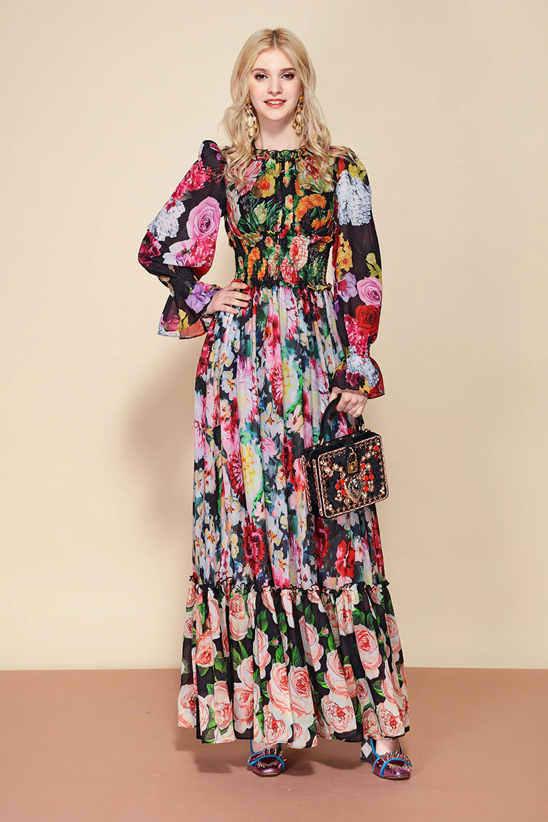 Runway Floral Print Elegant Dress
