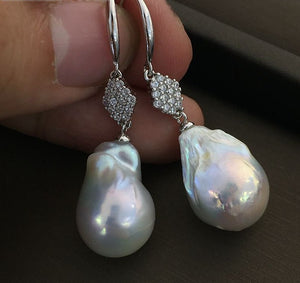 Baroque Zircon Dangle Fire Ball Tissue Nucleated Freshwater Earring