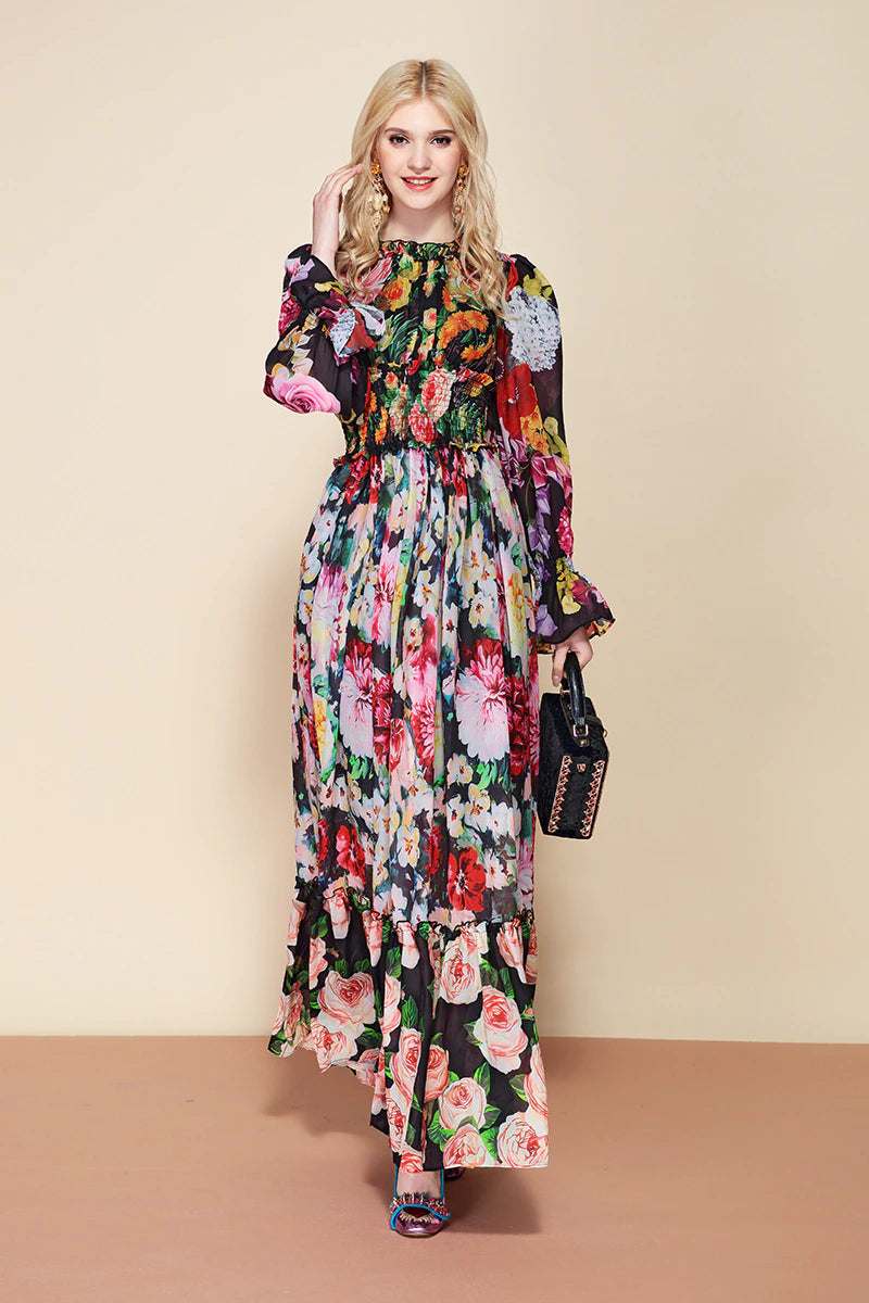Runway Floral Print Elegant Dress