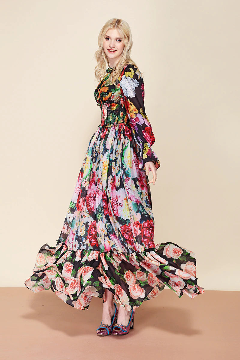 Runway Floral Print Elegant Dress